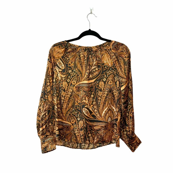H&M X Richard Allen Orange & Black Paisley Print Blouse 2 Women’s - Picture 1 of 12